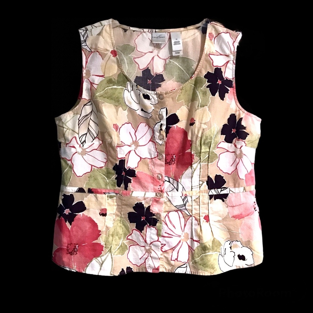 Emma James Sleeveless Button Front 100% Cotton Blouse
